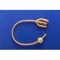 Rusch #183430200, Ruch Gold Indwelling Catheter, Old Siliconized Coated Foley, 3-way, 30-50 mL, 20 Fr 16", 10/CS Image