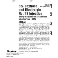 Baxter #2B2103Q, 5% Dextrose and Electrolyte No. 48 Injection (Multiple Electrolytes and Dextrose Injection, Type 1, USP), 500 mL VIAFLEX Plastic Container, 24/CS Image Baxter #2B2103Q, 5% Dextrose and Electrolyte No. 48 Injection (Multiple Electrolytes and Dextrose Injection, Type 1, USP), 500 mL VIAFLEX Plastic Container, 24/CS Image
