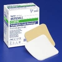 Covidien #55533, Kendall Hydrophilic Foam Dressing 3" x 3" (7.6 cm x 7.6 cm) Image Covidien #55533, Kendall Hydrophilic Foam Dressing 3" x 3" (7.6 cm x 7.6 cm) Image