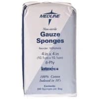 Medline #NON25408, GAUZE, SPONGE, 4"X4", 8PLY, WOVEN, NS, LF, 200 EA/PK, 20 PK/CS Image Medline #NON25408, GAUZE, SPONGE, 4"X4", 8PLY, WOVEN, NS, LF, 200 EA/PK, 20 PK/CS Image